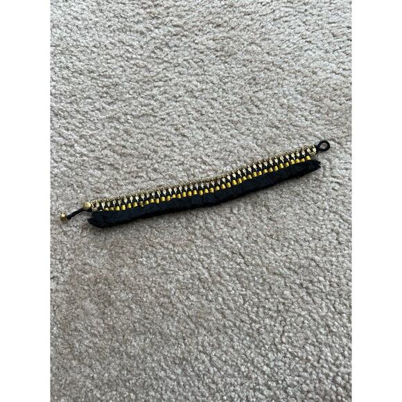 Anthropologie Shiraleah Atlanta Ankle Bracelet Gold Black Tassel Anklet - Picture 2 of 4